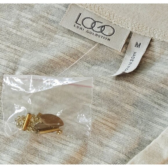 Logo Lori Goldstein Cream Embroidered Open Front Cardigan Size M Lightweight - Picture 3 of 8